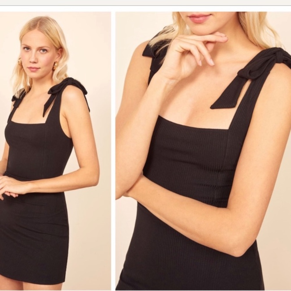 NWOT✨Reformation Liz Tie Shoulder Black Minidress
